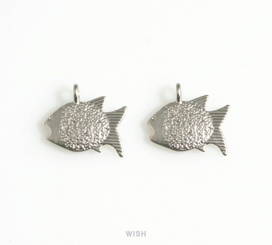 FIsh Charm in Matte Rhodium, Fish Pendant / MMRH-681-P
