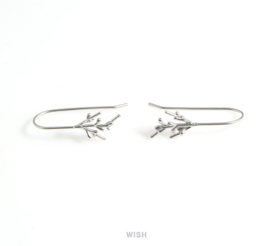 Pine Tree Hook Earrings in Matte Rhodium, Pine Tree Ear hooks / MMRH-571-E