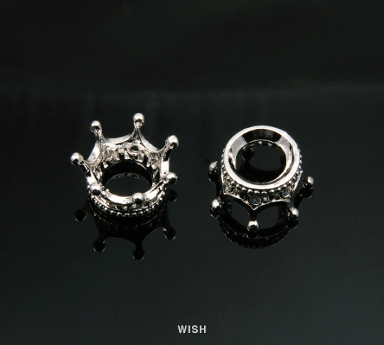 2 pcs 7 Round Cubic Zirconia in Rhodium Crown, Round Shape Cubic Zirconia / CRH-018-P (Small)