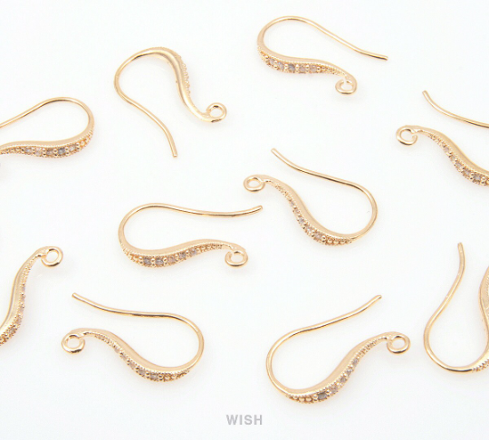 Cubic Zirconia Ear Hook in Gold, Cubic Zirconia Ear Hook / CG-026-E (4 pcs)