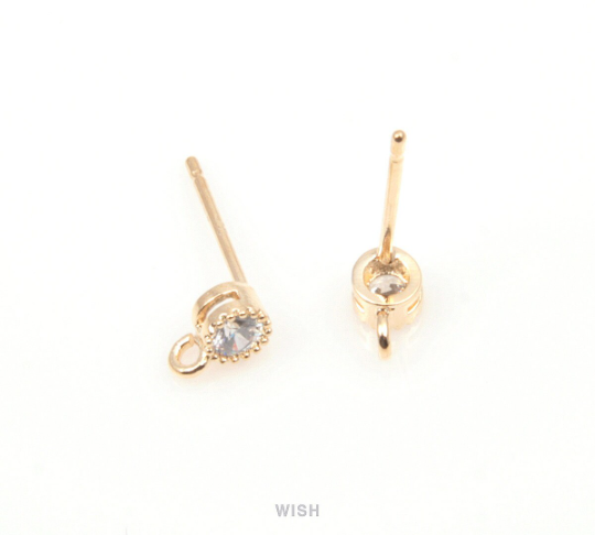 Round Cubic Zirconia Stud Earrings in Gold , Cubic Zirconia Stud Earrings / CG-050-E (4pcs)