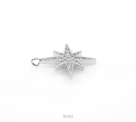 North Star Charm with CZ in Rhodium, CZ Polaris Pendant / CRH-043-P