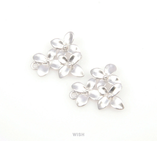 3 Flower Connectors in Matte Rhodium, Flower Leaves Charms / MMRH-098-C