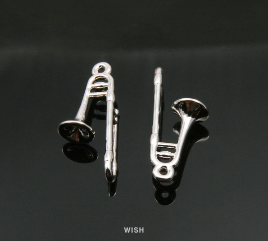 Trombone Pendants in Rhodium, Musical Instrument Charms / MRH-326-P