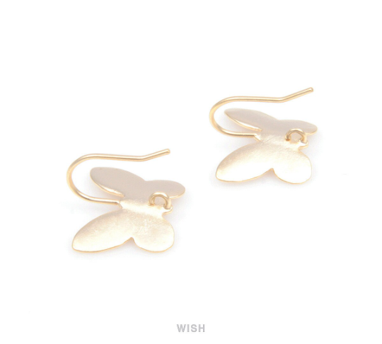 Butterfly Hook Earrings in Matte Gold, Butterfly Ear Hook /  MMG-099-E