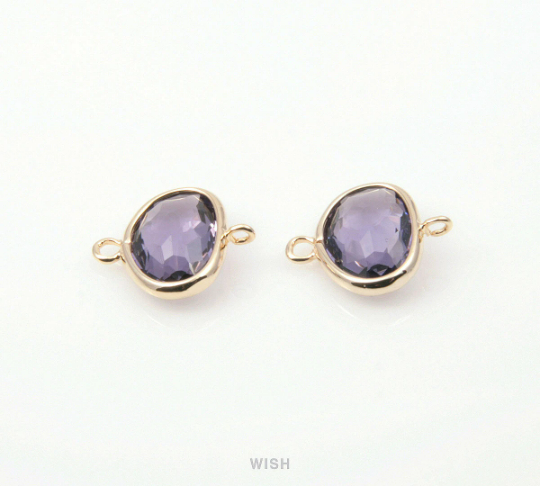 Amethyst Oval Glass Connectors in Gold, Glass Framed Pendant / GTZG-104-P