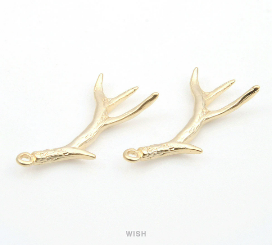 Deer Antler Pendant in Matte Gold, Antler Charm / MMG-328-P