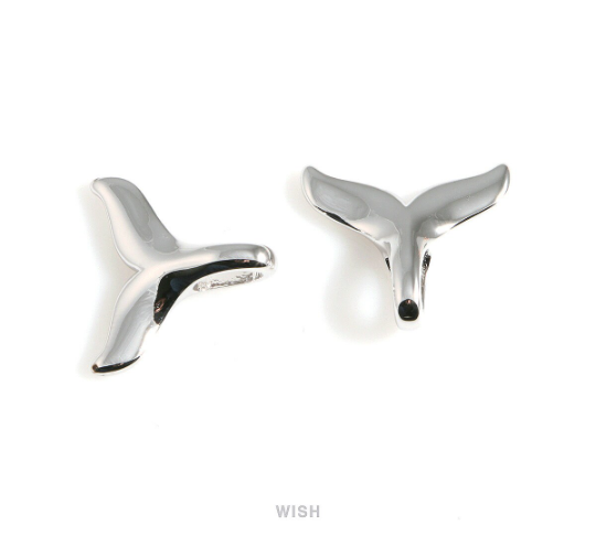 Large Whale Tail Pendant in Rhodium, Mermaid Tail Charm / MRH-548-P