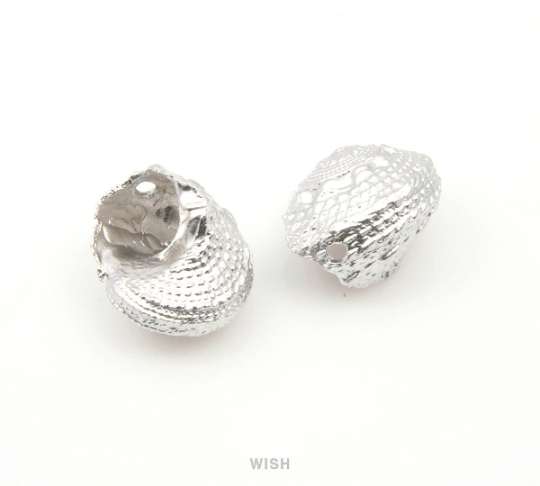 Seashell Pendant in Matte Rhodium, Seashell Necklace Charm / MMRH-216-P