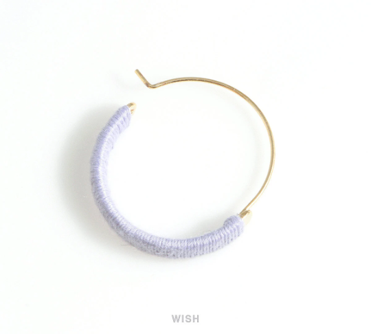 Gold Hoop Earrings and Lavender Cotton Thread Wrapped / FLDG-019-E