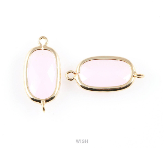 Rose Quartz Oval Glass Connector in Gold, Framed Oval Connector / GRQG-035-C