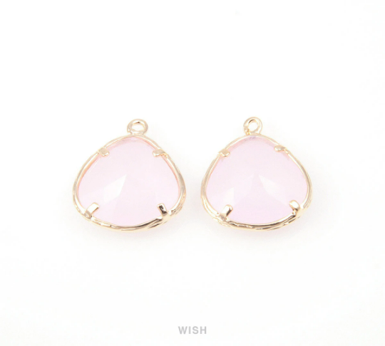 Rose Quartz Faceted Glass Drop Charm in Gold, Rose Quartz Charms / GRQG-036-P