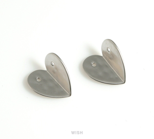 Hammered Heart Pendants in Matte Rhodium, Hammered Heart Charms / MMRH-664-P