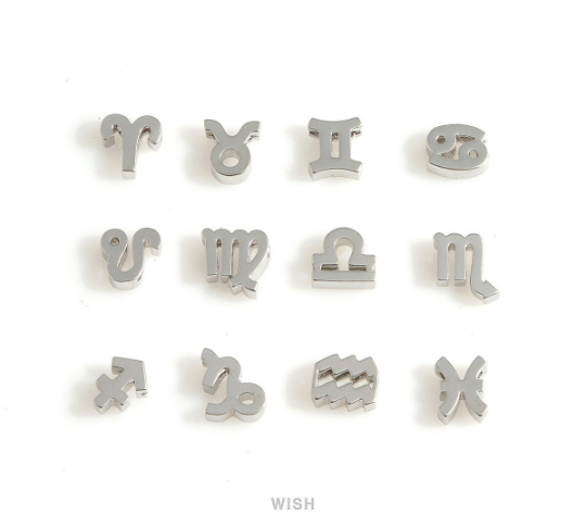 Virgo Zodiac Sign Charms in Matte Rhodium, Zodiac Beads / MMRH-599-B