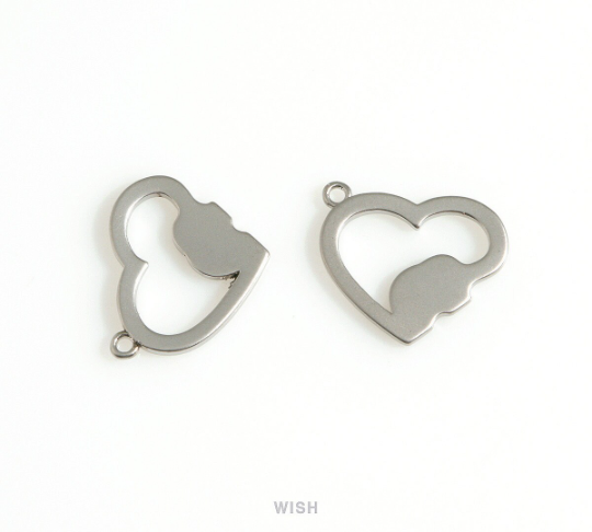 Open Heart Charm in Matte Rhodium, Open Heart Pendant / MMRH-685-P