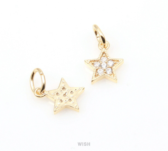 Gold Star Pendant with 6 Cubic Zirconia, Round Shape Cubic Zirconia in Star / CG-051-P