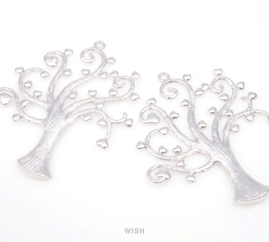 Heart Leaves Tree Pendants in Matte Rhodium, Family Tree Charms / MMRH-087-P