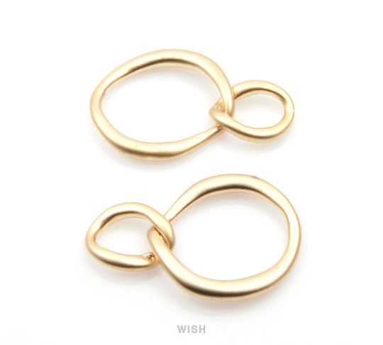 Double Hammered Circle Pendant in Matte Gold, Double Open Circle Charm / MMG-274-P