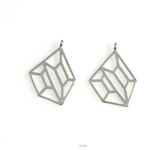 Geometric Pentagon Charm in Rhodium, Open Pentagon Necklace Pendants / MRH-629-P