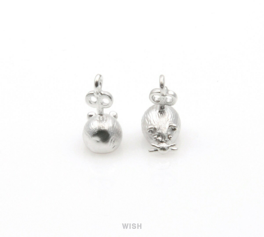 Mini Mouse Pendants in Matte Rhodium, Mouse Charm /MMRH-266-P