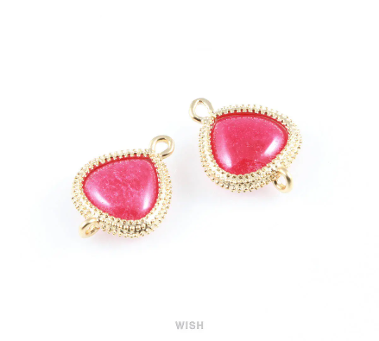 Ruby Triangle Gemstone Charms in Matte Gold, Framed Triangle Connectors / SRBMG-027-C