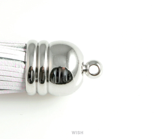 Chestnut Brown Leather Tassel with Bell Cap in Rhodium, Chocolate Cowhide Tassel / LCBRH-006-T (1 piece)