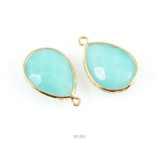Mint Synthetic Stone Charms in Gold, Framed Teardrop Pendant / SMTG-010-P