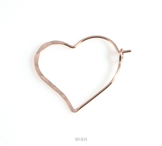 Open Hammered Heart Ear Hoop in Rose Gold, Open Hammered Heart Earrings / Hoop Earrings / MRG-512-E