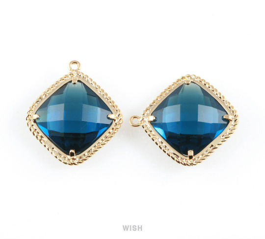 Montana Blue Diamond Shape Pendants in Gold, Framed Diamond Charms / GMBG-032-P