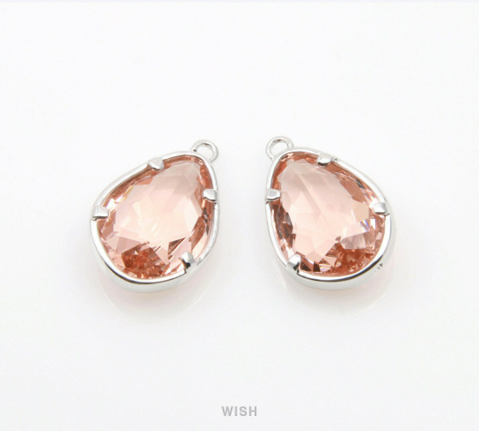 Peach Drop Charm in Rhodium, Champagne Drop Framed Pendant /SPCRH-112-P