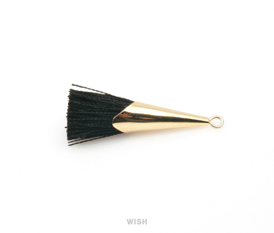 Black Thread Tassel with Cone Cap in Gold / TBKG-005-T