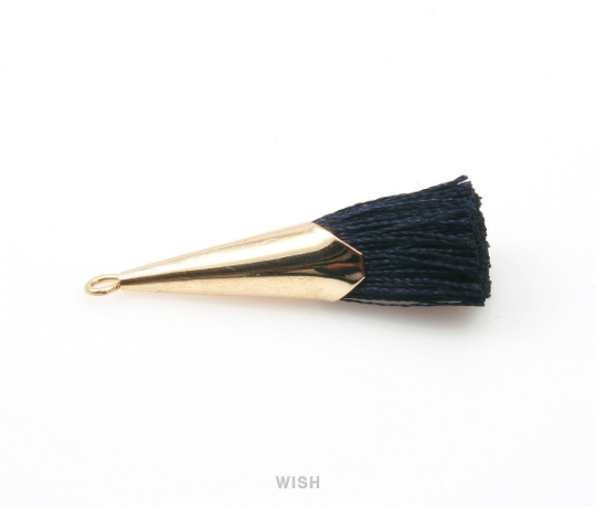 Dark Navy Thread Tassel with Cone Cap in Gold/ TDNG-005-T