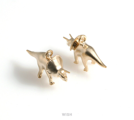 Dinosaur Pendants in Matte Gold, Triceratops Charm / Dinosaur / MMG-564-P