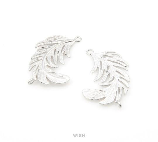 Back to listings Feather Connector in Matte Rhodium, Textured Feather Charm/ MMRH-231-C