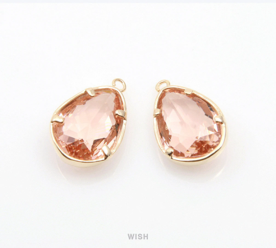 Peach Drop Charm in Gold, Champagne Drop Framed Pendant / SPCG-112-P