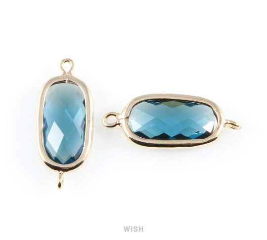Montana Blue Oval Glass Connector in Gold, Framed Oval Connector / GMBG-035-C