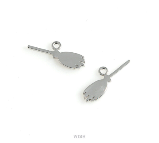 Broomstick Pendants in Rhodium, Halloween Broom Charm / MRH-469-P