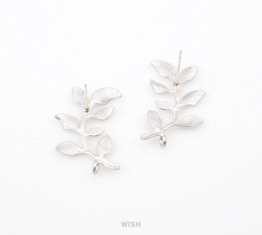 Leaves and Branch Stud Earrings in Matte Rhodium, Branch Ear Studs / MMRH-260-E