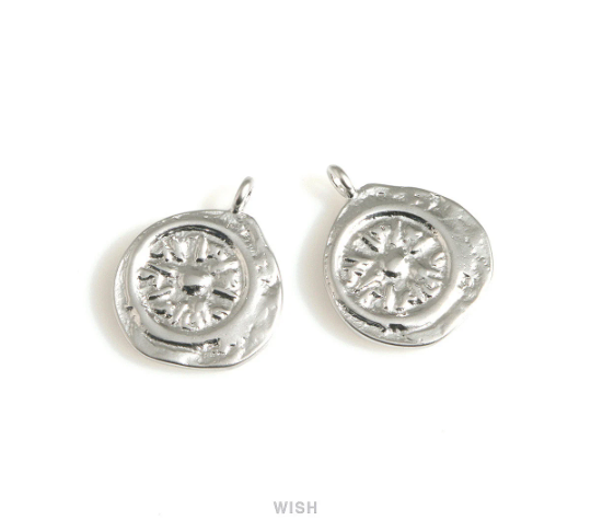 Honey Bee on Hammered Coin Pendants in Matte Rhodium, Honey Bee Coin Charms / MMRH-701-P