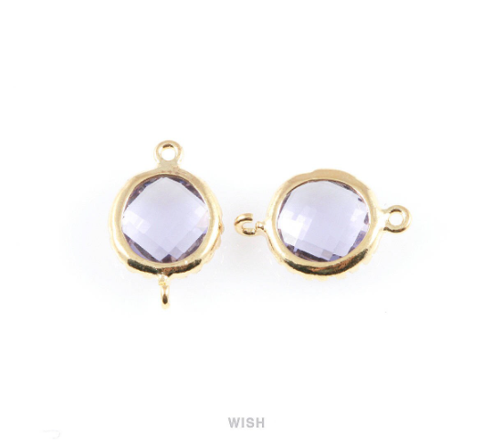 Amethyst Faceted Glass Connector in Gold, Framed Round Connector / GTZG-008-P