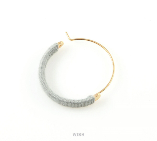 Gold Hoop Earrings and Light Gray Cotton Thread Wrapped /FLGG-019-E