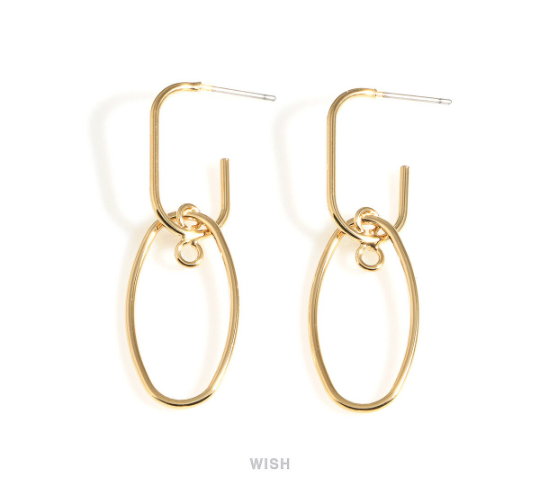 Circle Charm Dangled Stud Earrings in Rhodium, Linkage Circle Stud Earrings / MRH-709-E