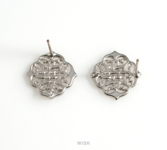 Unique Patterned Stud Earrings in Matt Rhodium, Oriental Patterned Ear Studs, Strip Woven Stud Earrings / MMRH-605-E