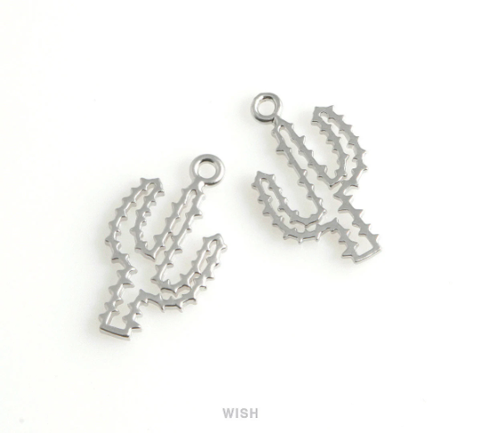 Cactus Pendant in Matte Rhodium, Cactus Charm / MMRH-456-P