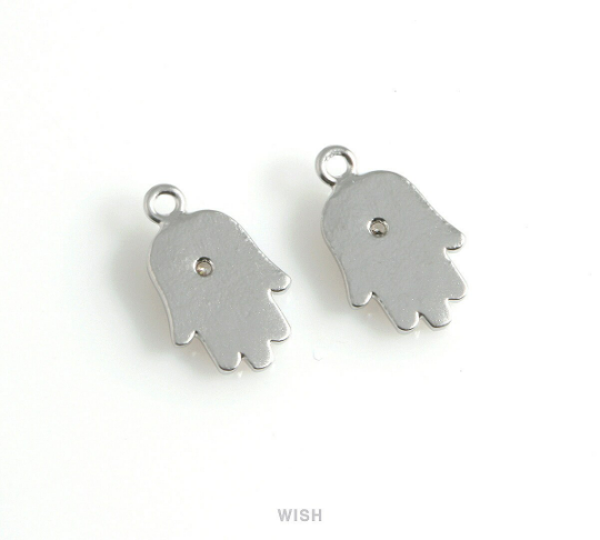 Cubic Zirconia Hamsa Pendant in Matte Rhodium, CZ Hamsa Charm / MMRH-460-P