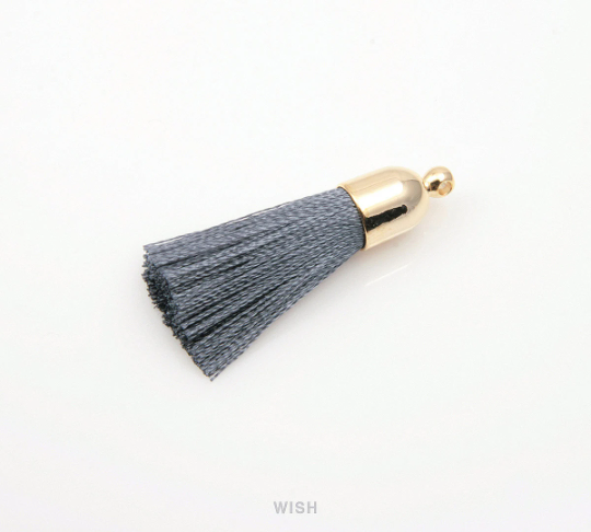 Dark Gray Thread Tassel with Bell Cap in Gold / TDYG-001-T (Small)
