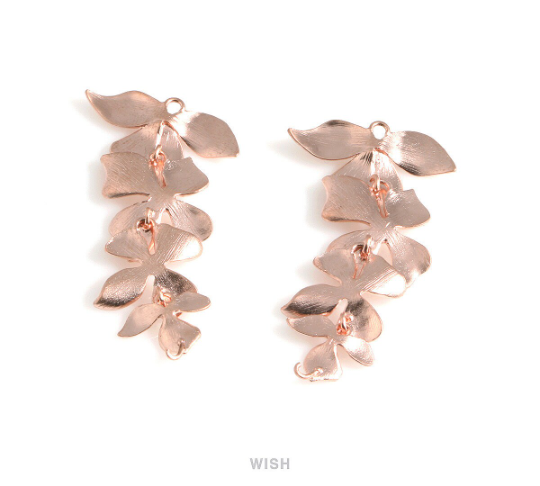 Quadruple Orchid Pendant in Matte Rose Gold, Quadruple Orchid Charm / MMRG-209-P