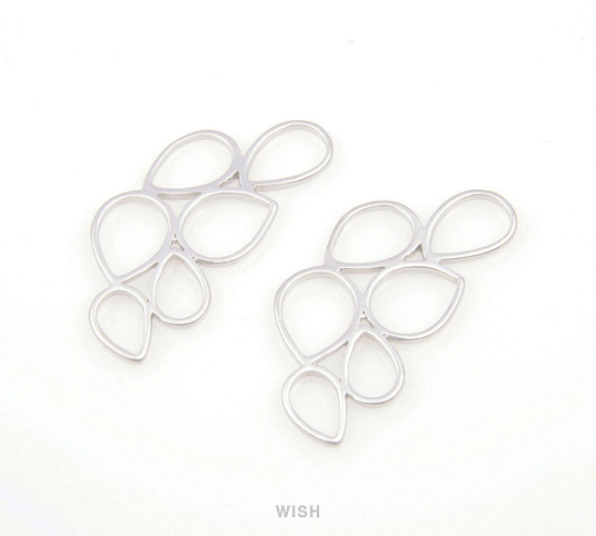 6 Teardrop Connectors in Matte Rhodium, Teardrop Charms / MMRH-037-C