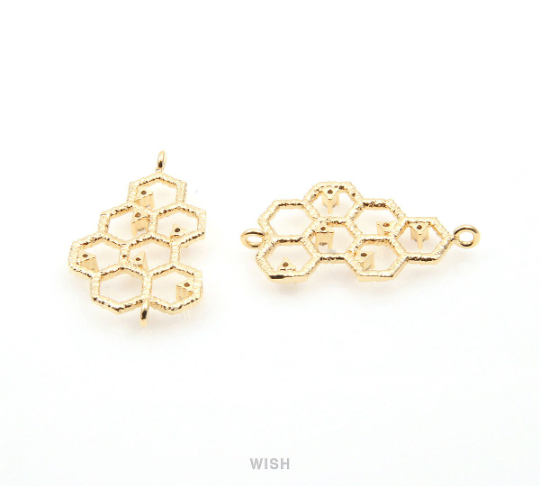Cubic Zirconia Honeycomb Pendant in Gold, Beehive Charm / CG-065-P