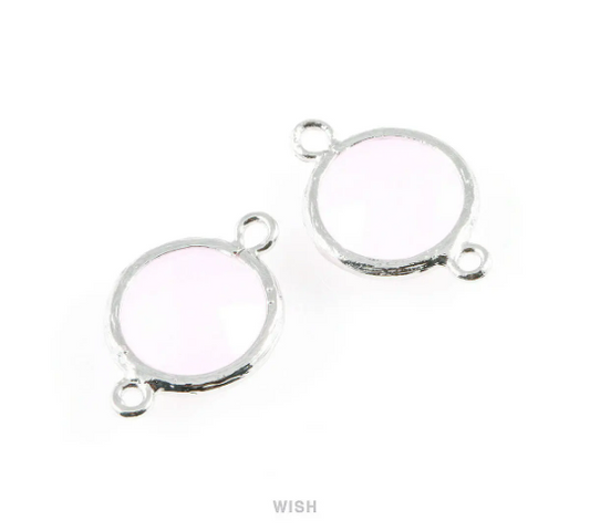 Rose Quartz faceted Glass Connector in Rhodium, Framed Round Glass Bead / GRQRH-014-P